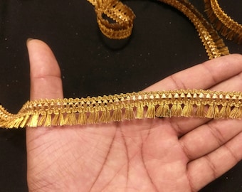 Metallic Gold Indian Tassel Fringe Lace Trim: Embellishment Border