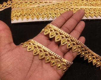 Indische Goldperlen-Blumenfransen-Spitzenborte zur Dekoration von Kleidern mit Verschönerungsborte zum Basteln, Nähen und für Stoffaccessoires