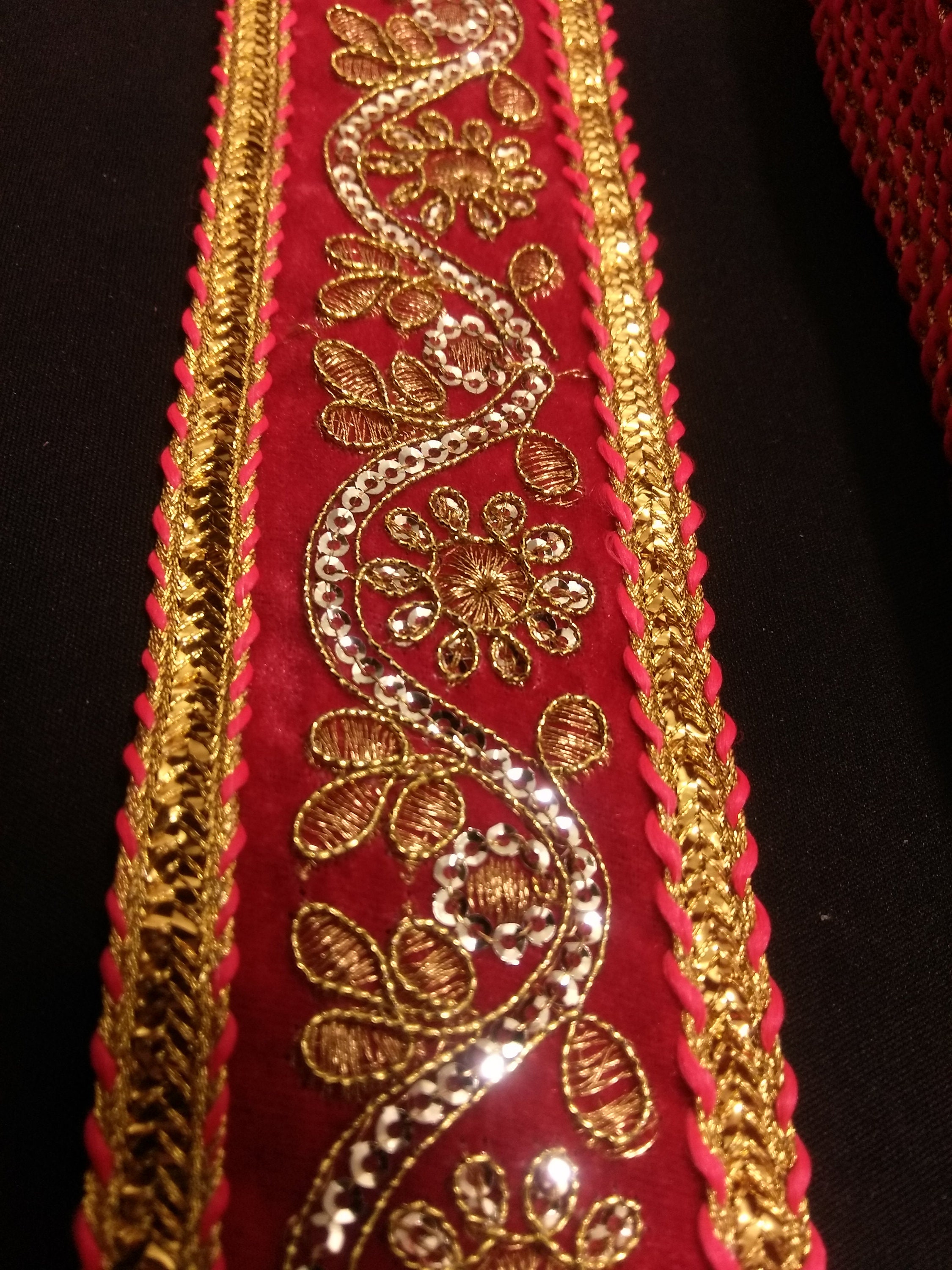 Indian Red and Gold Floral Embroidered Sequin Jacquard Ribbon | Etsy