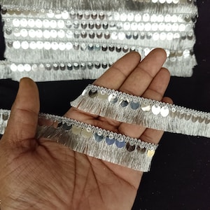 Silver Sequin Tassels Fringe Lace Trim: Embellishment Border