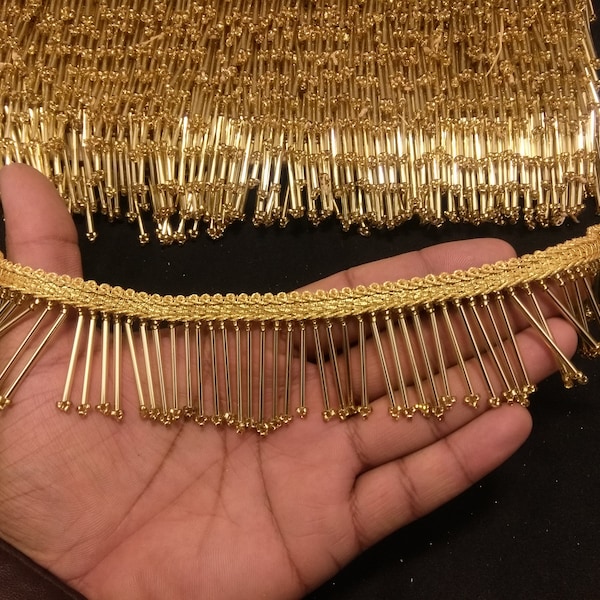 Gold Beaded Trim, Indian Lace Trim, Beaded Lace, Gold Beaded Trim, Beaded Tassel Trim, Indian Laces, Indian Trims, Gold Beaded Tassel