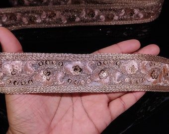 ローズゴールドの花柄スパンコールジャカードリボンレーストリム：裁縫工芸装飾