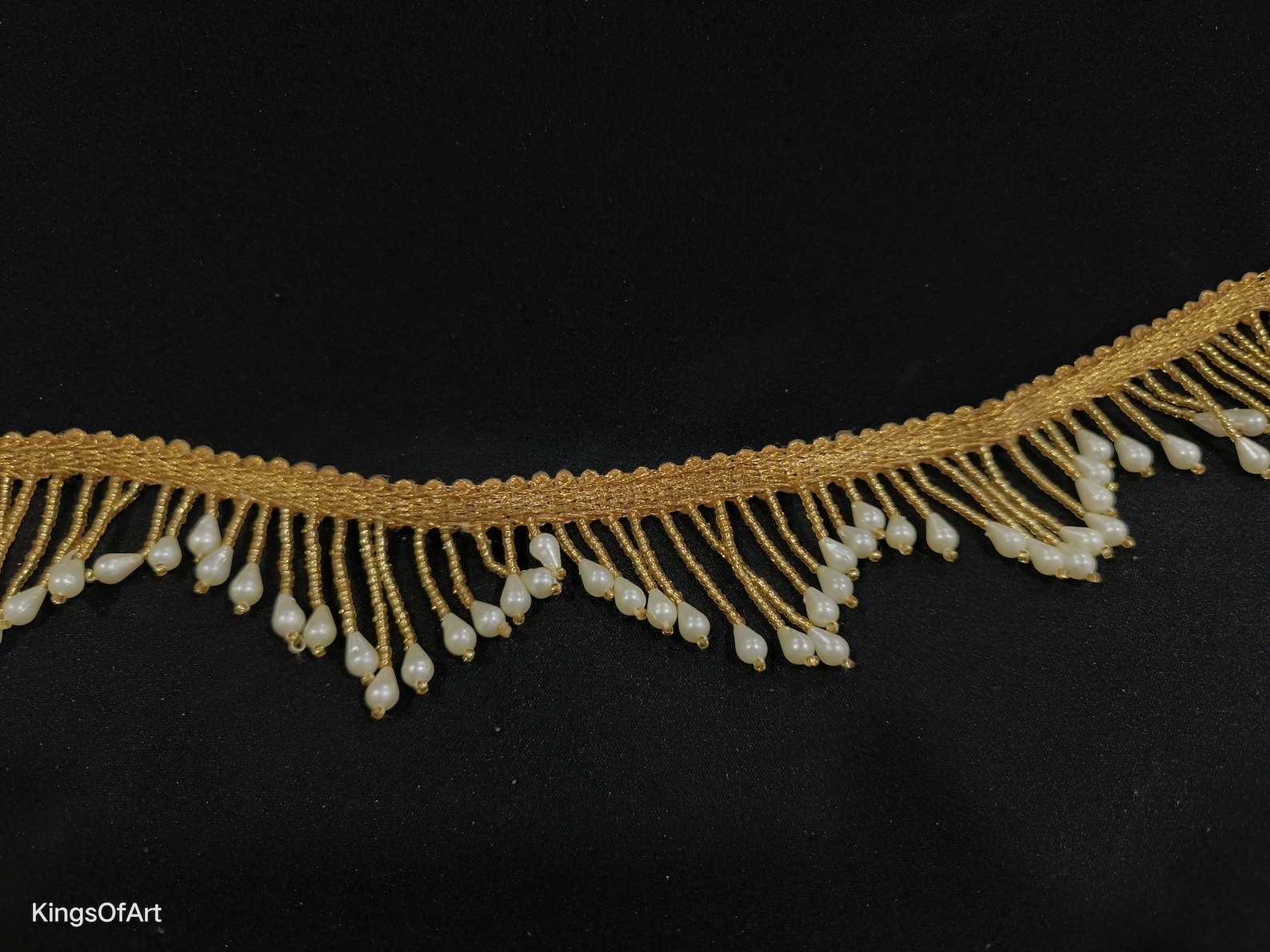 Gold and White Beaded Indian Tassel Lace Trim Gold Beaded Etsy