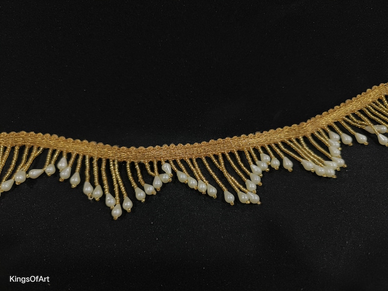 Gold and White Beaded Indian Tassel Lace Trim Gold Beaded Etsy