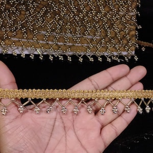 Indian Gold Beaded Tassel Lace Trim, Gold Tassel Trim, Gold Lace, Beaded Trims, Beaded Tassel Trims, Indian Trims, Golden Lace Trims