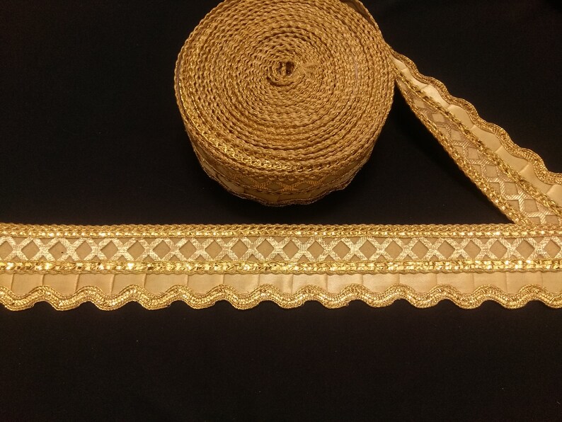 Indian Gold Fabric Fringe Gold Border Ribbon Lace Trim For Etsy