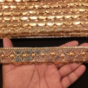 Gold Beaded Floral Lace Trim - Indian Ribbon Border
