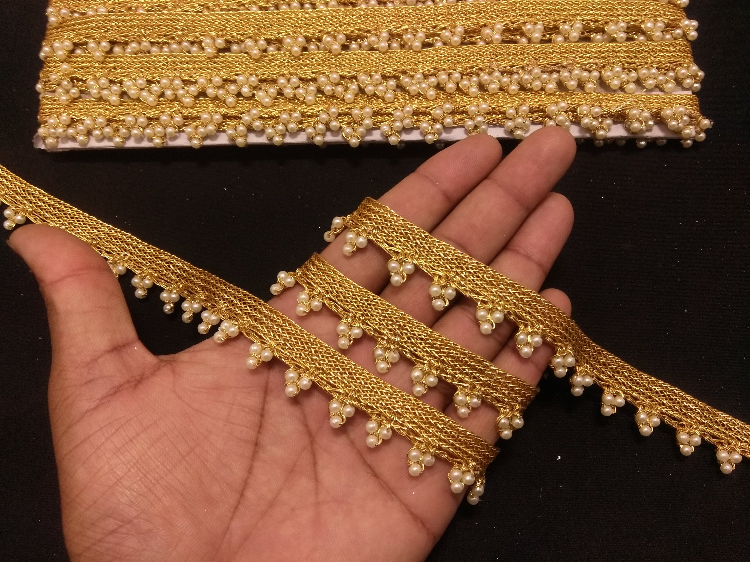 Gold Beaded Lace Indian Beaded Trim Trim Border Lace Border Beaded Trim Beaded Trim Beaded Tassel Trim Indian Trim Etsy