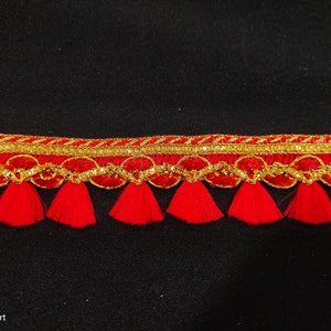 Bordure en dentelle tissée rouge indien avec franges brossée et bordure décorative pour travaux manuels, couture et accessoires en tissu. image 9