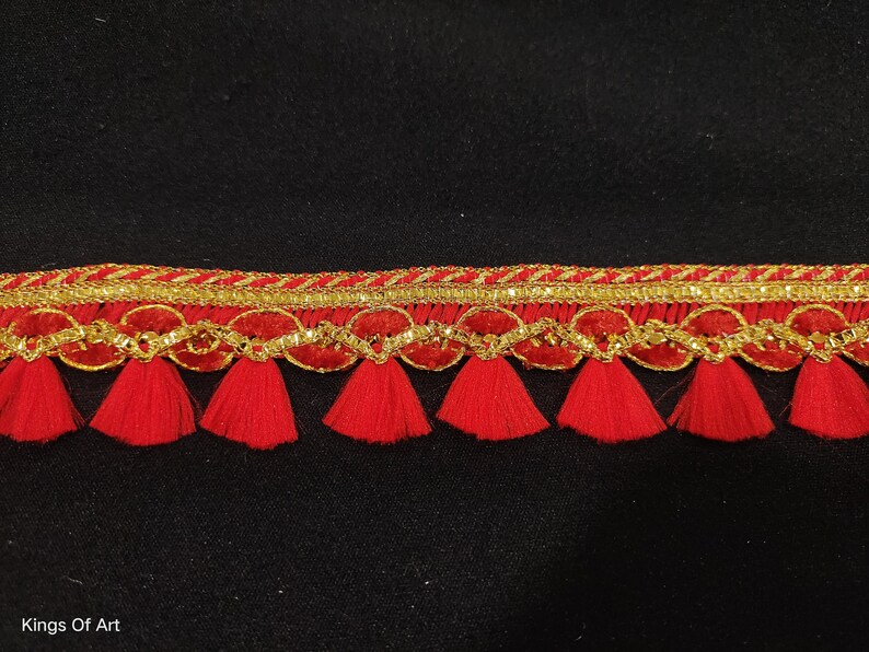 Bordure en dentelle tissée rouge indien avec franges brossée et bordure décorative pour travaux manuels, couture et accessoires en tissu. image 9
