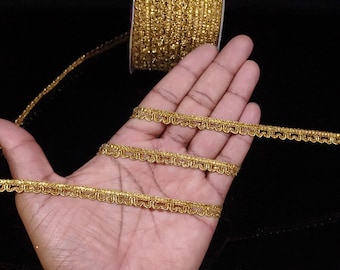 9 Yards Metallic Gold Woven Strip Ribbon Lace Trim With Embellishment Border For Crafting, Sewing And Cloth Accessories.