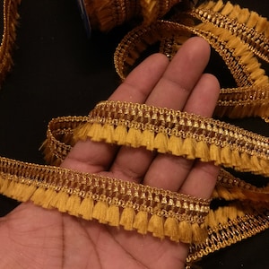 Indian Gold Indian hand work Tassels Fringe Lace Trim With Embellishment Border For Crafting, Sewing And Cloth Accessories.