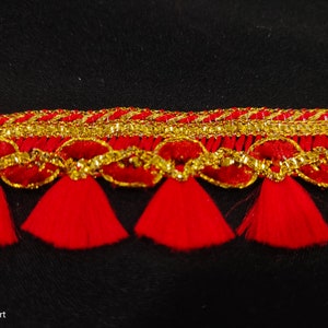 Bordure en dentelle tissée rouge indien avec franges brossée et bordure décorative pour travaux manuels, couture et accessoires en tissu. image 7