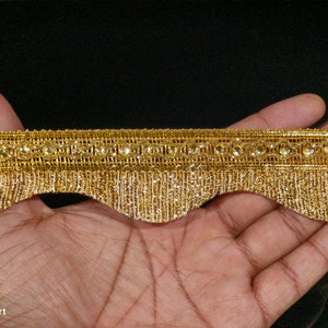 Indian Gold Brush Border Lace Trim With Embellishment  Hand Work For Crafting, Sewing And Cloth Accessories