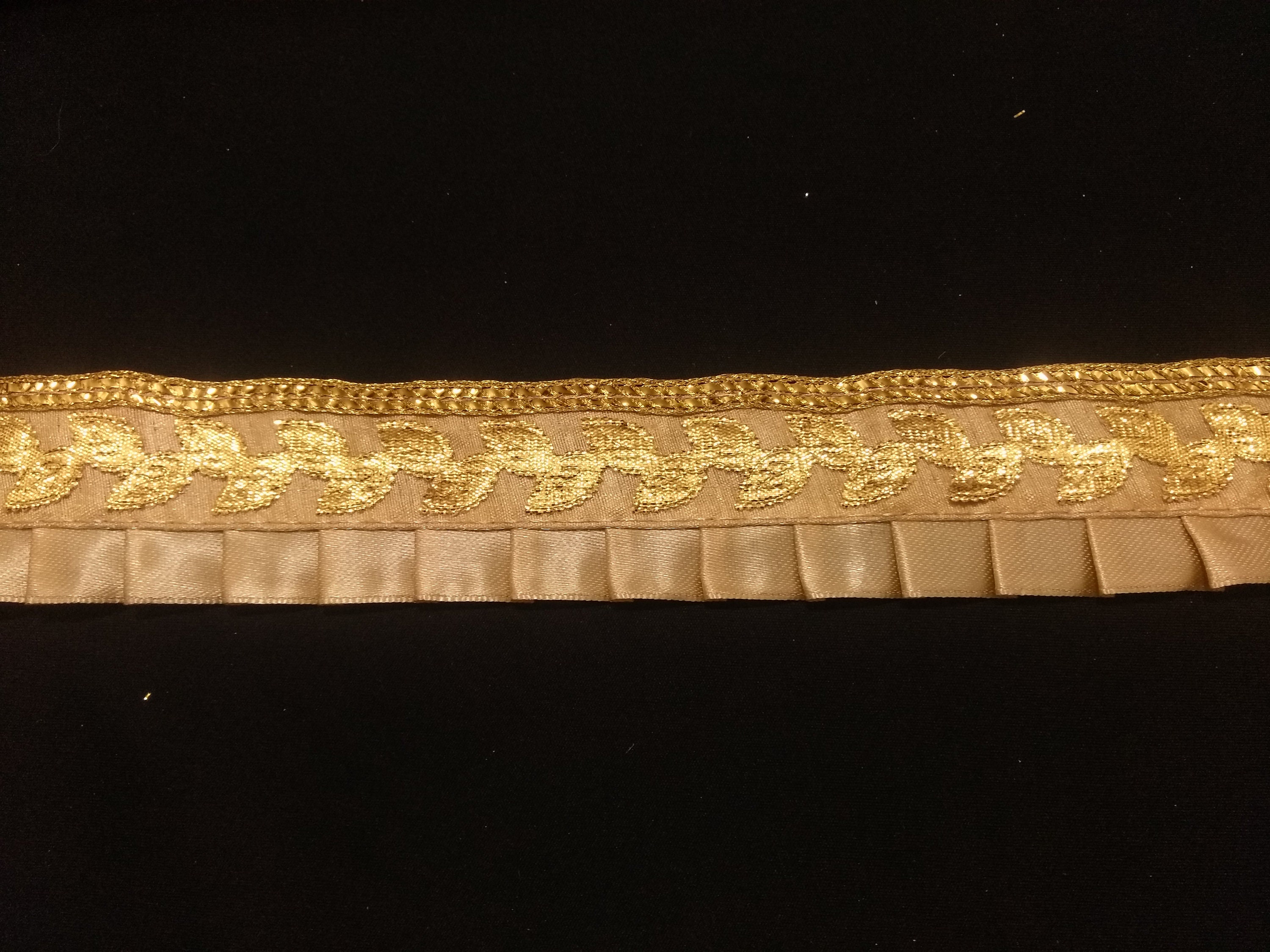 Indian Gold Fabric Fringe Gold Floral Ribbon Lace Trim for - Etsy