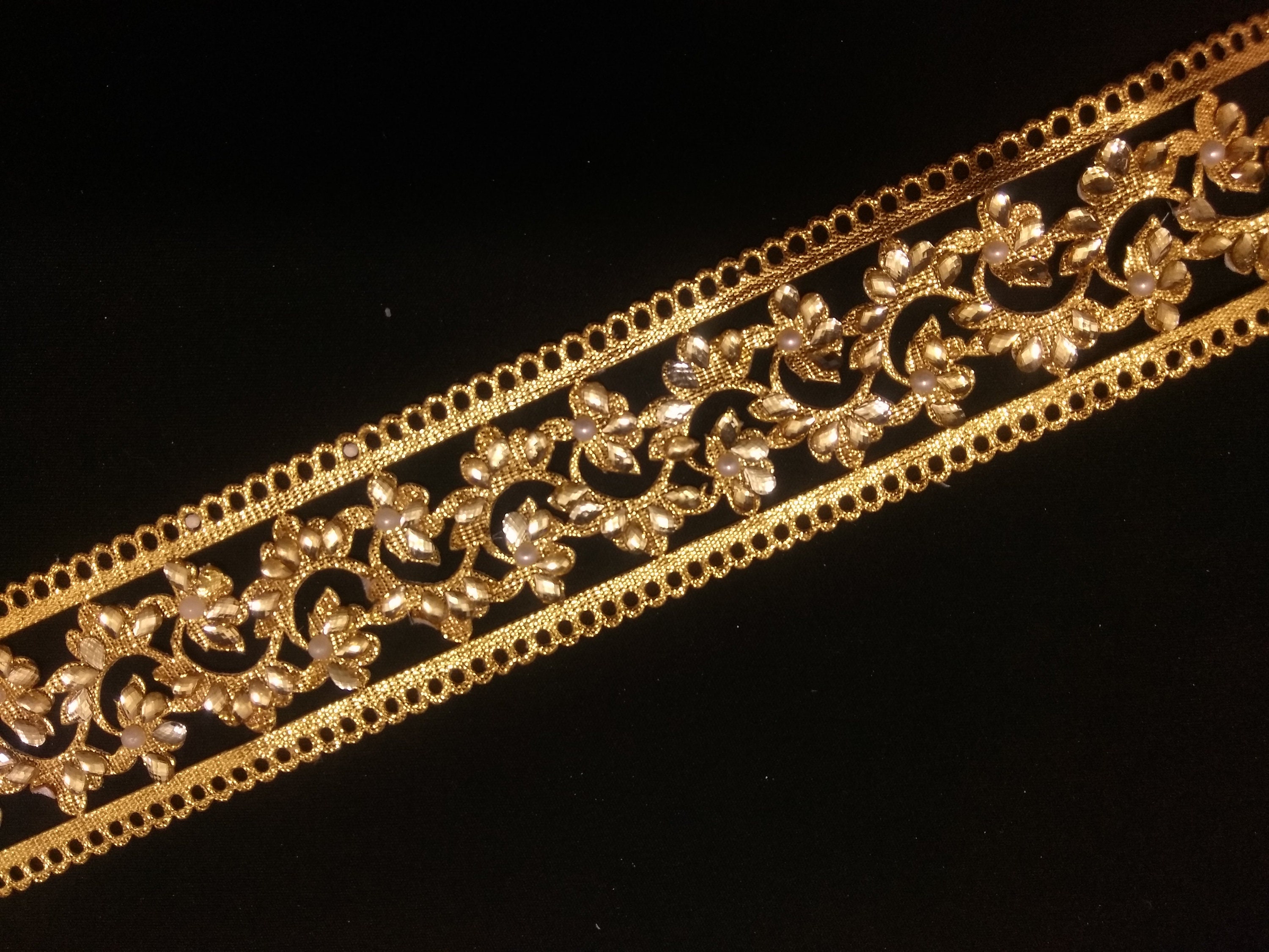 Metallic Gold Beaded Floral Trim Indian lace Beaded lace Etsy