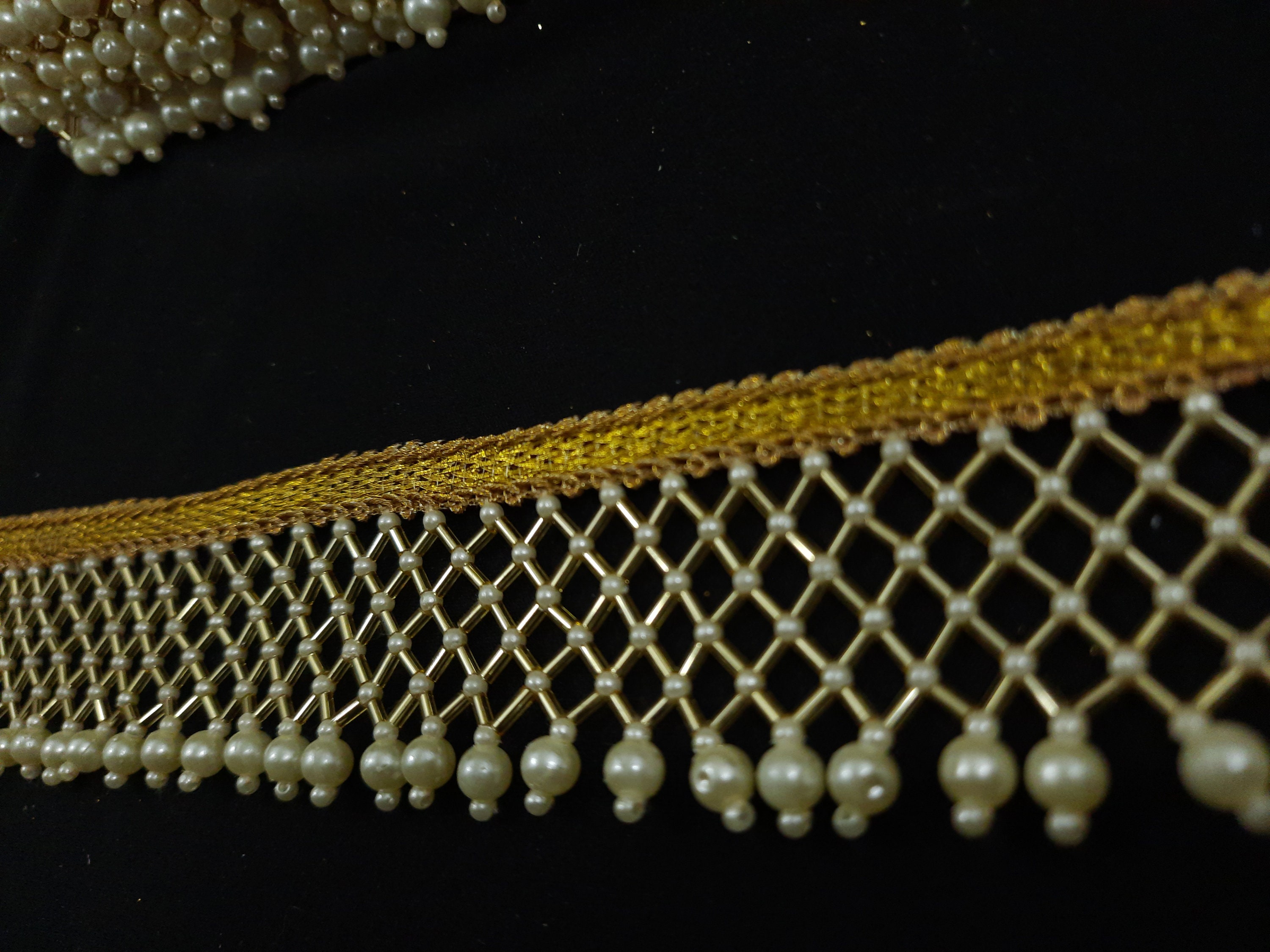 Indian Gold Beaded Tassel Lace Trim Gold Tassel Trim Gold Etsy