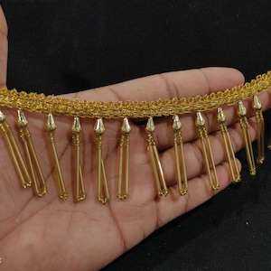 Indian Gold Beaded Tassel Lace Trim, Gold Tassel Trim, Gold Lace, Beaded Trims, Beaded Tassel Trims, Indian Trims, Golden Lace Trims