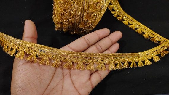 Indian Metallic Gold Hand Work Tassels Fringe Lace Trim 