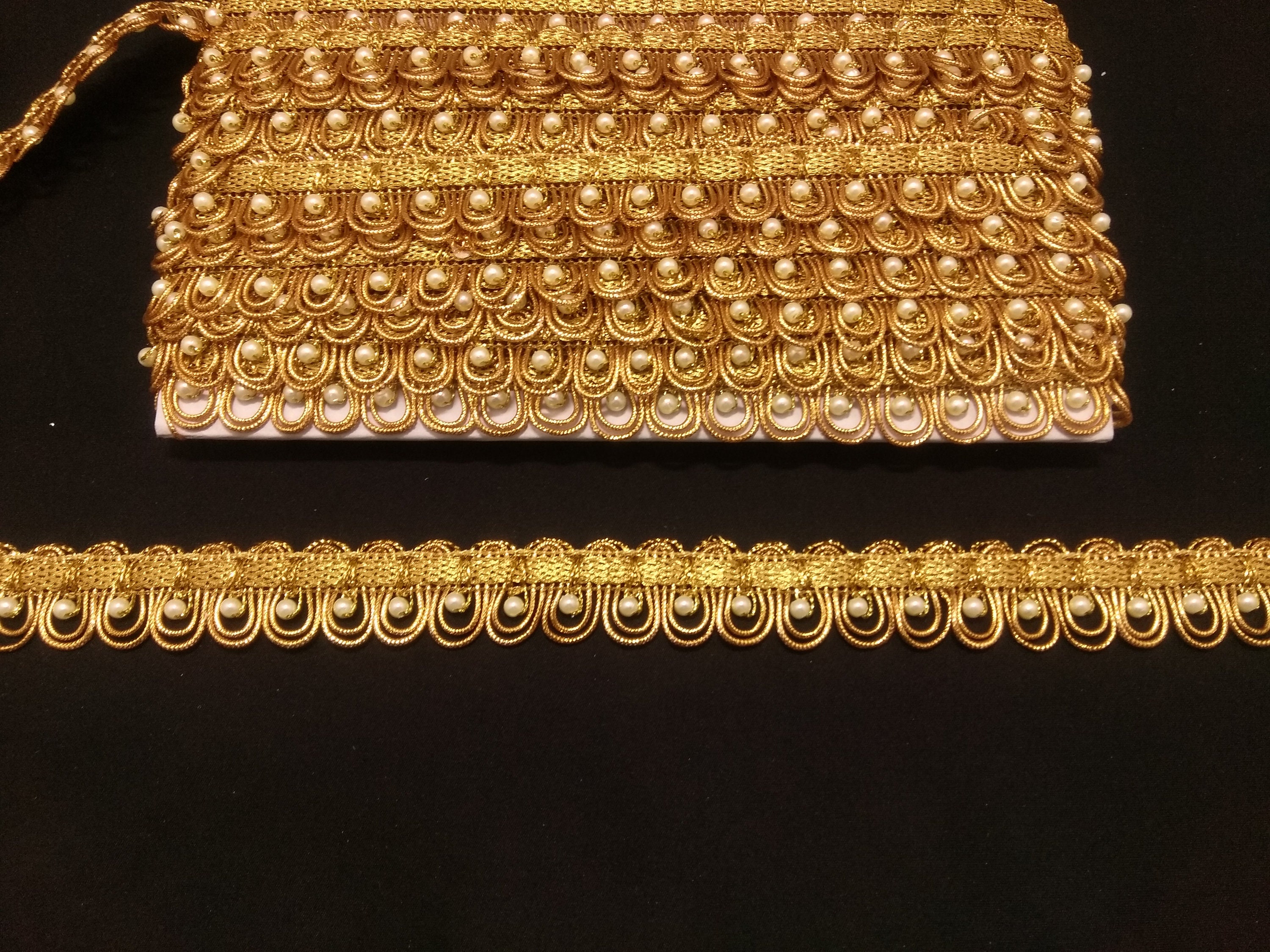 Gold Beaded Lace Indian Beaded Trim Trim border Lace Etsy