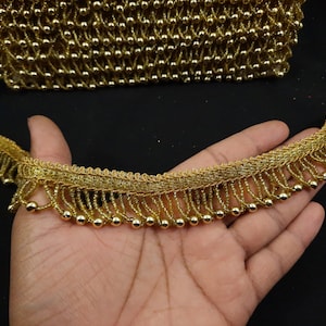 Indian Gold Beaded Tassel Lace Trim, Gold Tassel Trim, Gold Lace, Beaded Trims, Beaded Tassel Trims, Indian Trims, Golden Lace Trims
