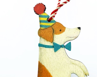 Clown Dog - wooden hanging decoration