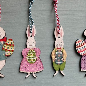 Easter Bunny Family Collection- four wooden hanging decorations