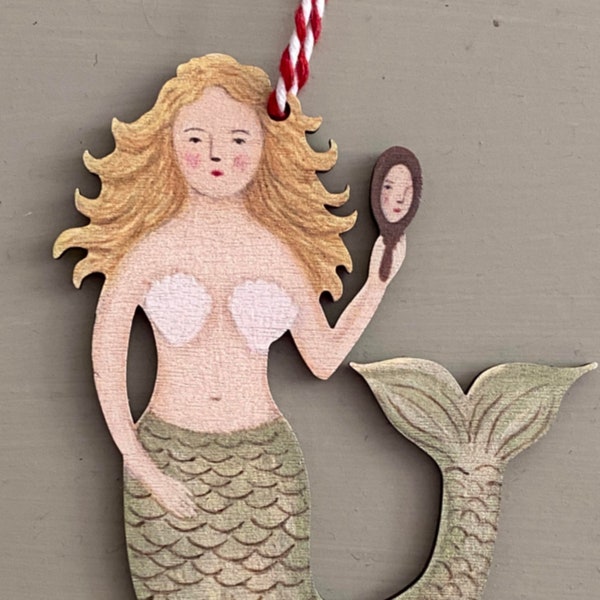 Mermaid with Mirror - wooden hanging decoration