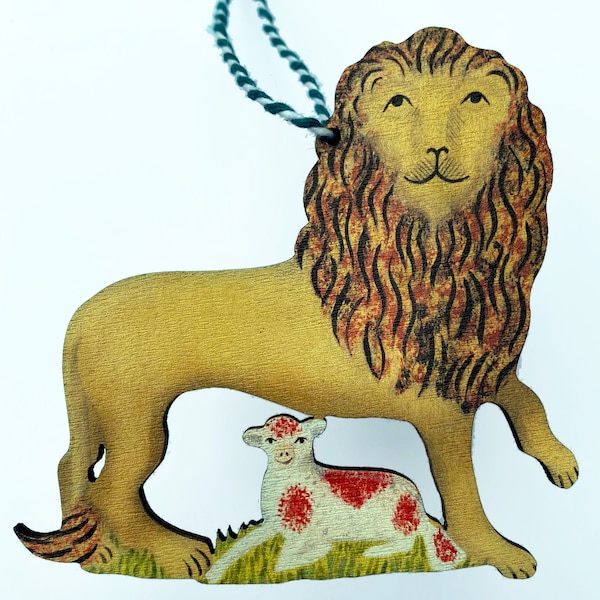 Lion and Lamb - wooden hanging decoration