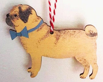 Pug Dog - wooden hanging decoration