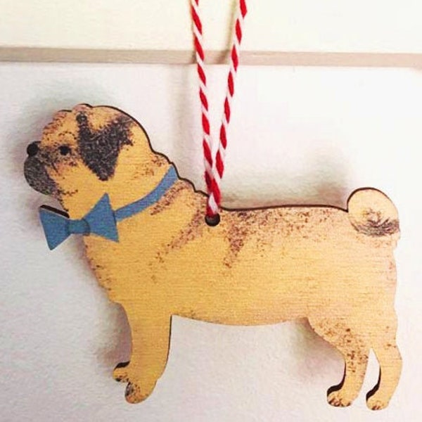 Pug Dog - wooden hanging decoration