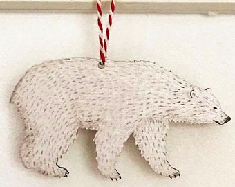 Polar Bear - wooden hanging decoration