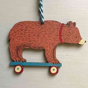 Bear on Wheels - wooden hanging decoration