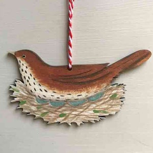 Thrush in Nest - wooden hanging decoration