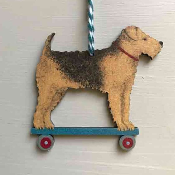 Airedale Dog - wooden hanging decoration