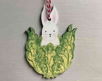 Rabbit in Lettuce - wooden hanging decoration