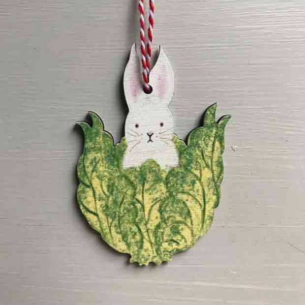 Rabbit in Lettuce - wooden hanging decoration