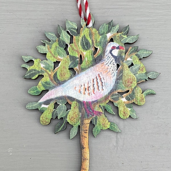 Partridge in a Pear Tree - wooden hanging decoration