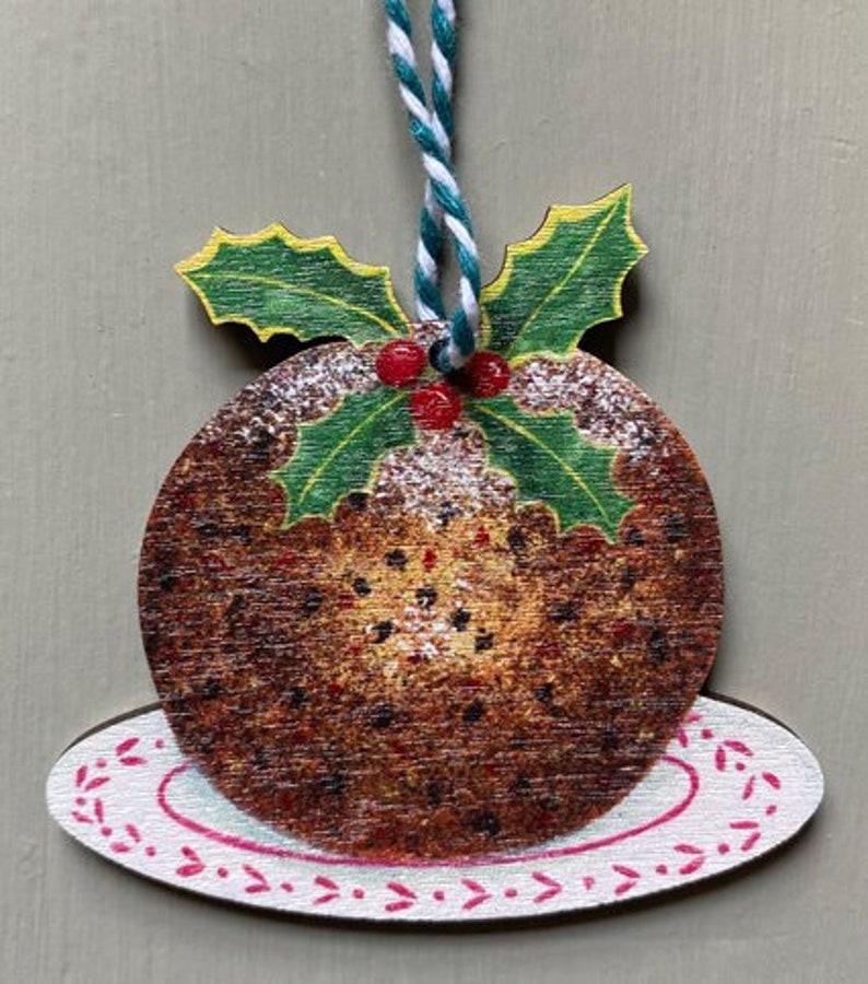 Christmas Pudding wooden hanging decoration image 1