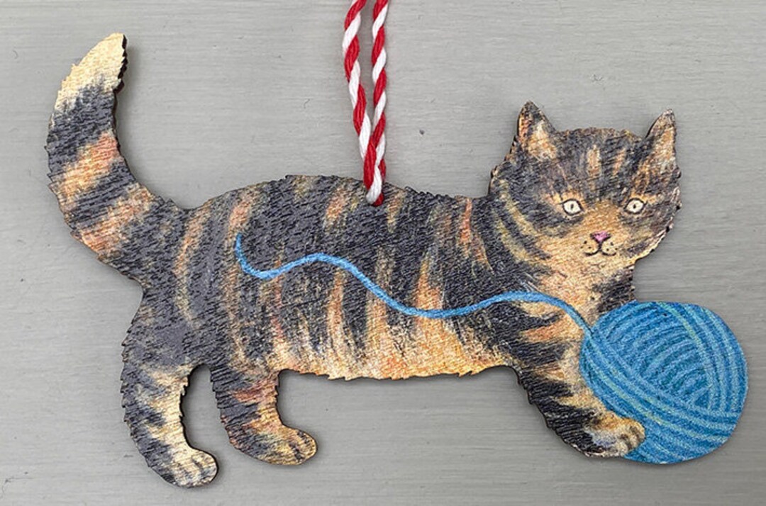 Handmade Cat Hanging With Fabric Ball main image 1