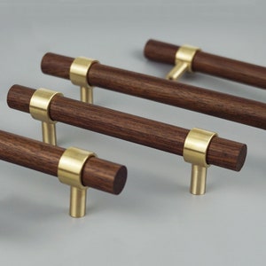 Walnut Wood Brass Drawer Pulls Handles