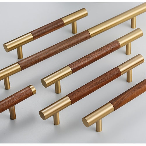 Black Walnut Wood Handles Knobs With Brass Base Etsy