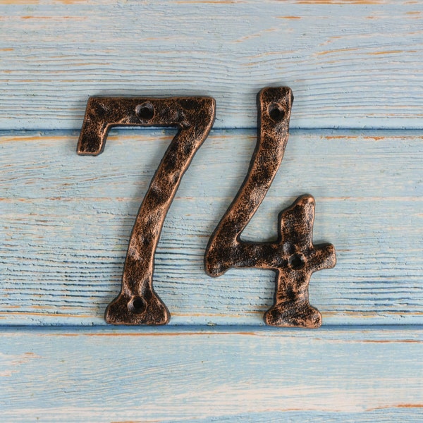 5.5 Inch Rustic Cast Iron House Numbers Black Gold