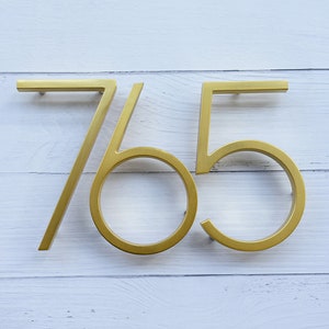 6 inch Modern Floating Metal House Numbers Gold