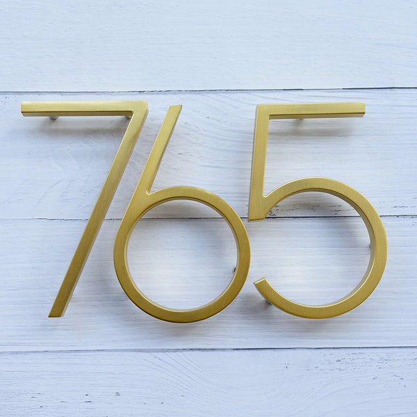 6 inch Modern Floating Metal House Numbers Gold