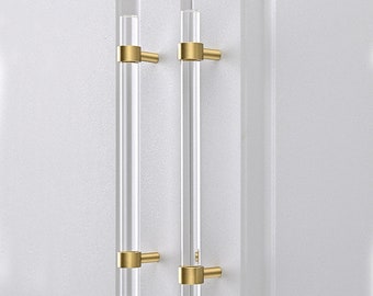 Modern Acrylic and Brass Drawer Pulls Handles