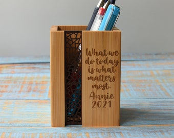 Personalized Bamboo Pen Holder for Desk Graduation Gifts