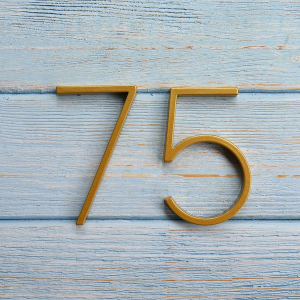 5 Inch Modern Floating Metal House Numbers Gold