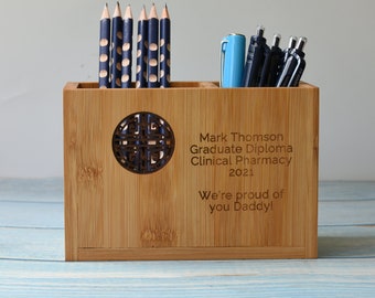 Custom Bamboo Pen Holder Organizer for Desk