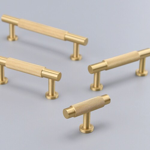 Gold Knurled Brass Pull Knurled Handles Solid Etsy